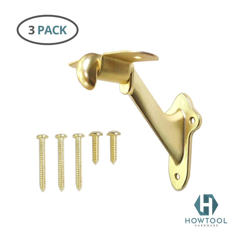 HOWTOOL Stair Handrail Brackets Wooden Railing Support Champagne Brass, 3 Pack | HOWTOOL - Image 2
